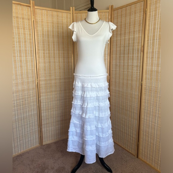 Sundance Boho Linen Tiered Maxi Flutter Sleeve Dress - Picture 2 of 10